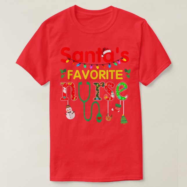 Santa's Favourite Nurse Xmas Light Santa Hat Chris T-Shirt (Design Front)