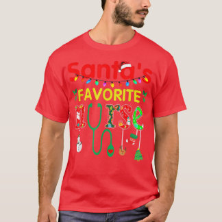 Santa's Favourite Nurse Xmas Light Santa Hat Chris T-Shirt