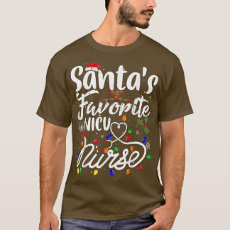 Santa's Favourite Nurse Xmas Light Santa Hat Merry T-Shirt