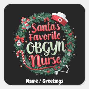 Santa's Favourite OBGYN Nurse Customisable Treat Square Sticker