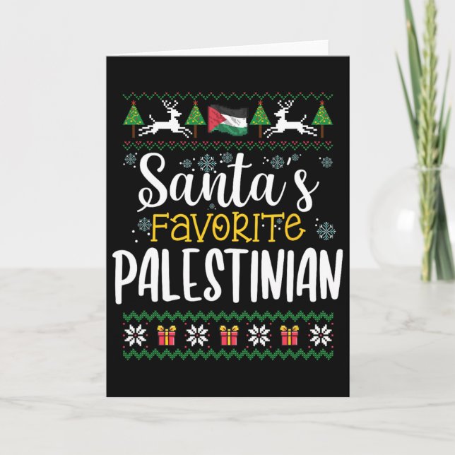 Santa's Favourite Palestinian Ugly Christmas Sweat Card (Front)