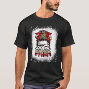 Santa's Favourite Para Messy Bun Mum Christmas Ble T-Shirt