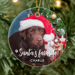 Santa's Favourite Pet Puppy Dog Photo Christmas    Ceramic Tree Decoration<br><div class="desc">Santa's Favourite! Because of course the dog is santa's favourite! Decorate your tree or send a special gift with this super cute personalised custom pet photo holiday ornament. Add your puppy dog photo and personalise with name and year. Ornament is double sided, you can do different photos each side. COPYRIGHT...</div>