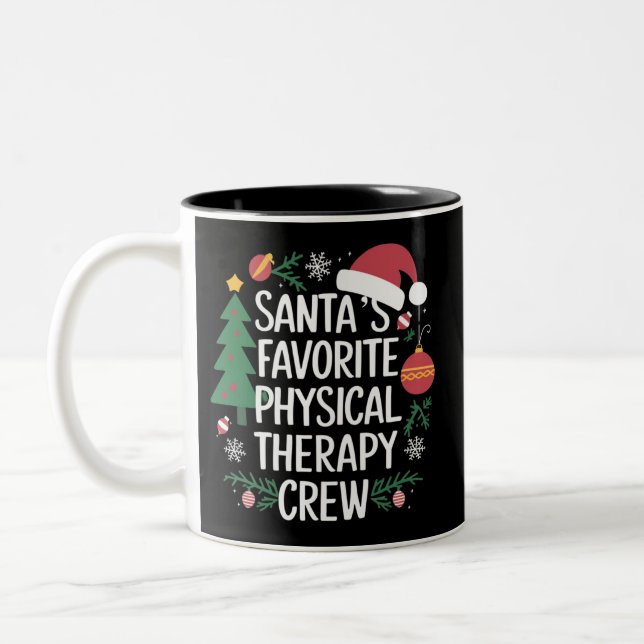 Santa's Favourite Physical Therapy Crew Christmas Two-Tone Coffee Mug (Left)