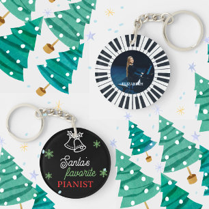 Santa's Favourite Pianist Photo Piano Key Black Ring