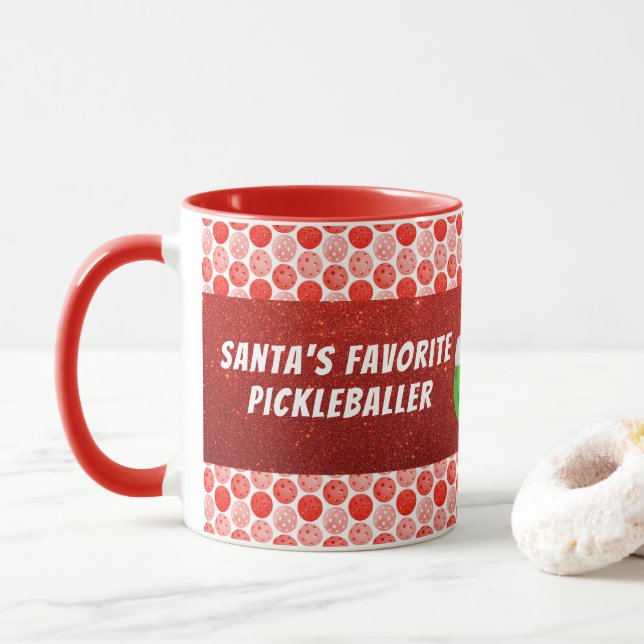 Santa's Favourite Pickleballer Red Personalised Mug (With Donut)