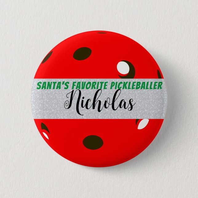 Santa's Favourite Pickleballer Red Pickleball 6 Cm Round Badge (Front)