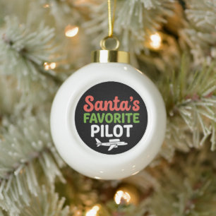 Santa's Favourite Pilot Christmas Aviation Aeropla Ceramic Ball Christmas Ornament