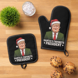 Santa's Favourite President Funny Trump Christmas Oven Mitt & Pot Holder Set