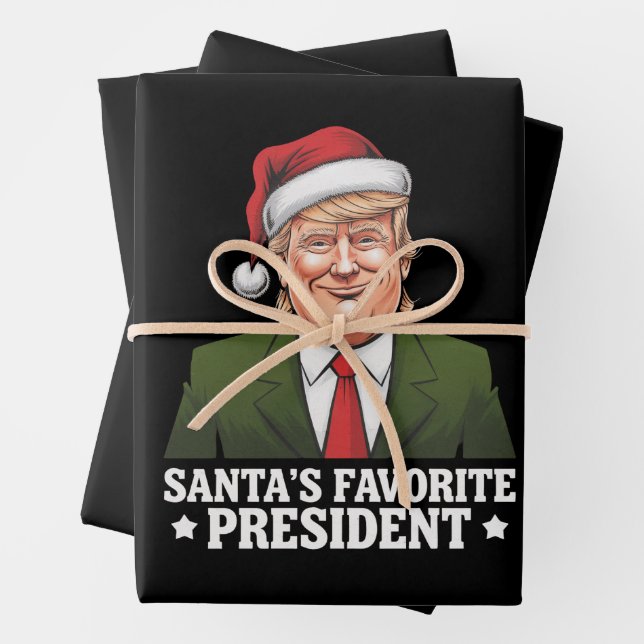 Santa's Favourite President Funny Trump Christmas Wrapping Paper Sheet (In situ)