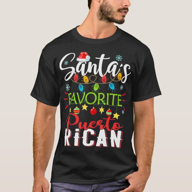 Santas Favourite Puerto Rican Xmas Light Santa Hat T-Shirt (Front)