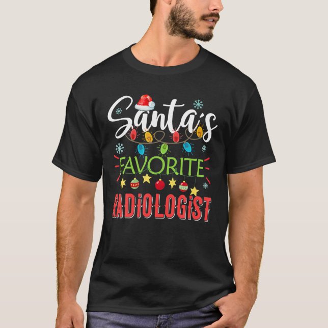 Santa's Favourite Radiologist Xmas Light Santa Hat T-Shirt (Front)