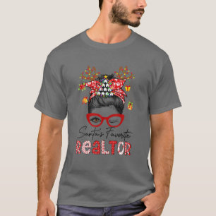Santa's Favourite Realtor Christmas Fun Messy Bun  T-Shirt