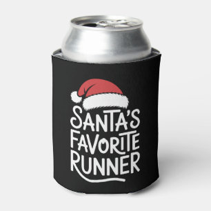Santa's Favourite Runner Christmas Santa Hat Xmas Can Cooler