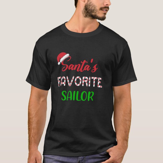 Santas Favourite Sailor Funny Sailing Christmas T-Shirt (Front)