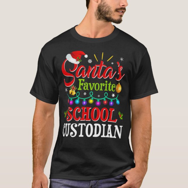 Santas Favourite School Custodian Christmas Santa T-Shirt (Front)