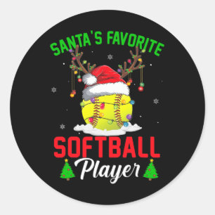 Santa's Favourite Softball Player Christmas Pajama Classic Round Sticker
