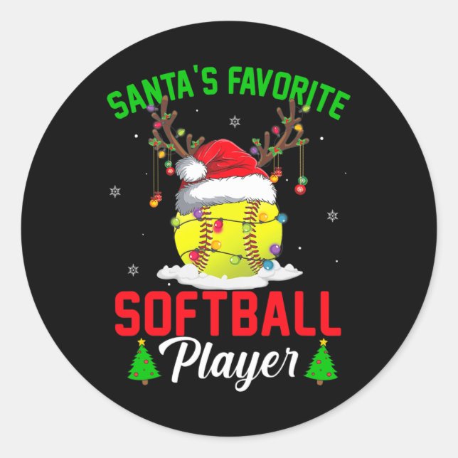 Santa's Favourite Softball Player Christmas Pajama Classic Round Sticker (Front)