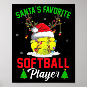 Santa's Favourite Softball Player Christmas Pajama Poster
