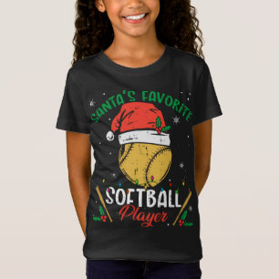Santa's Favourite Softball Player Christmas Pajama T-Shirt