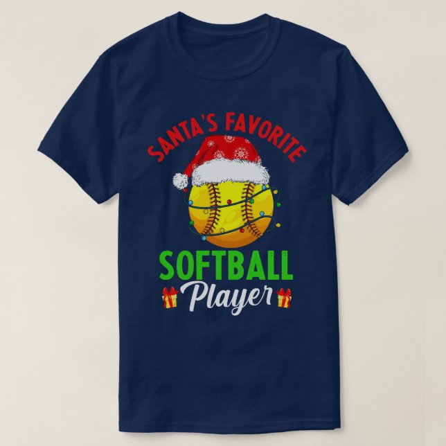 Santas Favourite Softball Player Christmas Pajama  T-Shirt (Design Front)