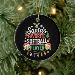 Santa's Favourite Softball Player Christmas Sports Ceramic Tree Decoration