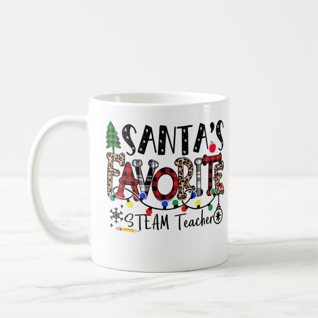 Santa's Favourite STEAM Teacher Funny Christmas Bu Coffee Mug (Left)