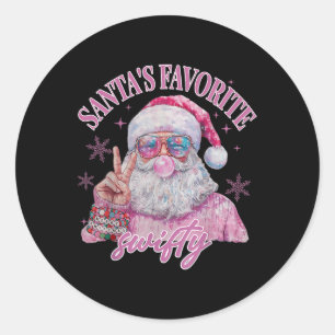 Santa's Favourite Swifty Merry Christmas Groovy Xm Classic Round Sticker