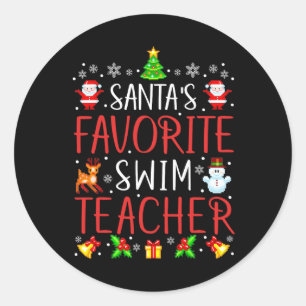 Santa's Favourite Swim Teacher Xmas Matching  Classic Round Sticker