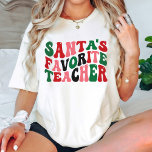 Santa's Favourite Teacher Christmas Groovy white T-Shirt<br><div class="desc">This T-Shirt features a Santa's Favourite Teacher in Groovy white T-Shirt design. Christmas Gifts for Teacher.</div>