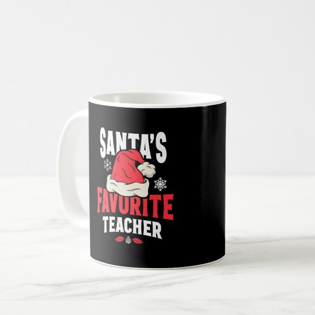 Santa's Favourite Teacher Christmas Santa Hat Coffee Mug (Front Left)