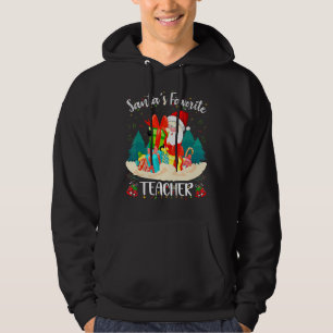 Santas Favourite Teacher Christmas Santa Hat Light Hoodie