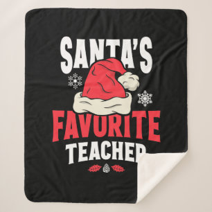 Santa's Favourite Teacher Christmas Santa Hat Sherpa Blanket
