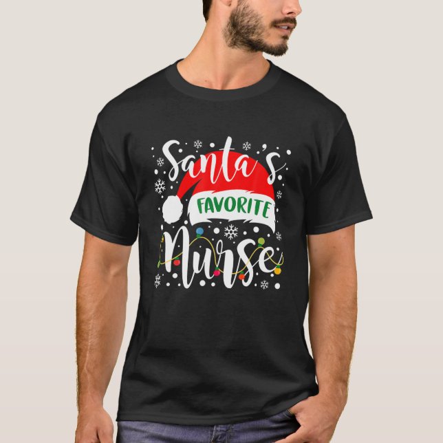 Santas Favourite Teacher Funny Christmas Santa Hat T-Shirt (Front)