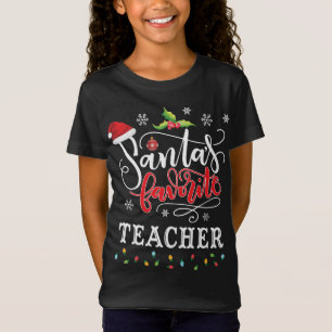 Santa's Favourite Teacher Santa Hat Christmas Ligh T-Shirt