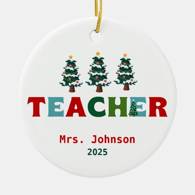 Santa's Favourite Teacher,Teacher Gift Ceramic Tree Decoration (Front)