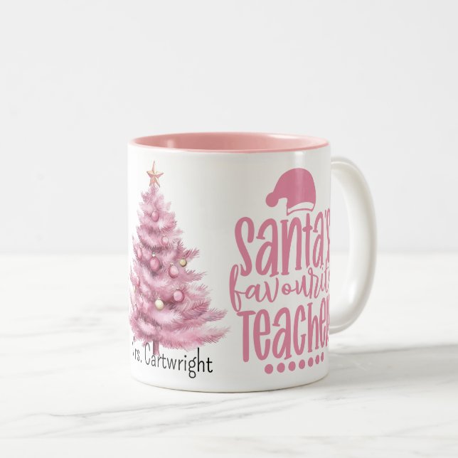 Santa's Favourite Teacher Two-Tone Coffee Mug (Front Right)