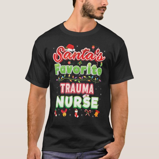 Santa's Favourite Trauma Nurse Christmas Santa Hat T-Shirt (Front)