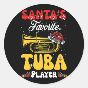 Santa's Favourite Tuba Player Xmas Santa Musical I Classic Round Sticker