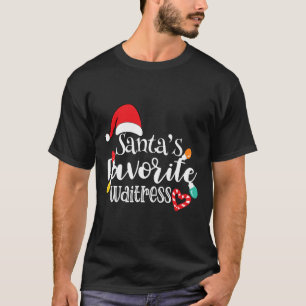 Santa's Favourite Waitress Christmas Lights Santa T-Shirt