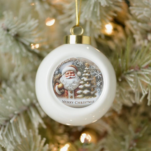Santa's Festive Cheer" - Classic Christmas  Ceramic Ball Christmas Ornament (Tree)