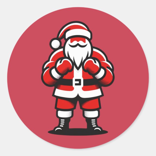 Santa's Festive Fight Night Classic Round Sticker (Front)