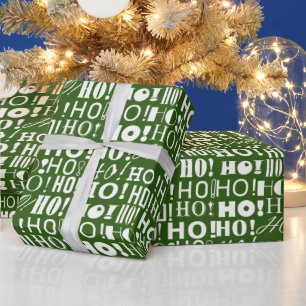 Santa's Festive HO! HO! HO! Greeting in Navy Green Wrapping Paper