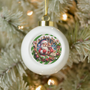 Santa's Festive Ride" - Joyful Christmas  Ceramic Ball Christmas Ornament