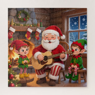 Santa's Fireside Serenade Christmas Jigsaw Puzzle