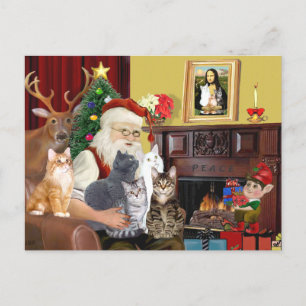 Santa's Five Cats Holiday Postcard