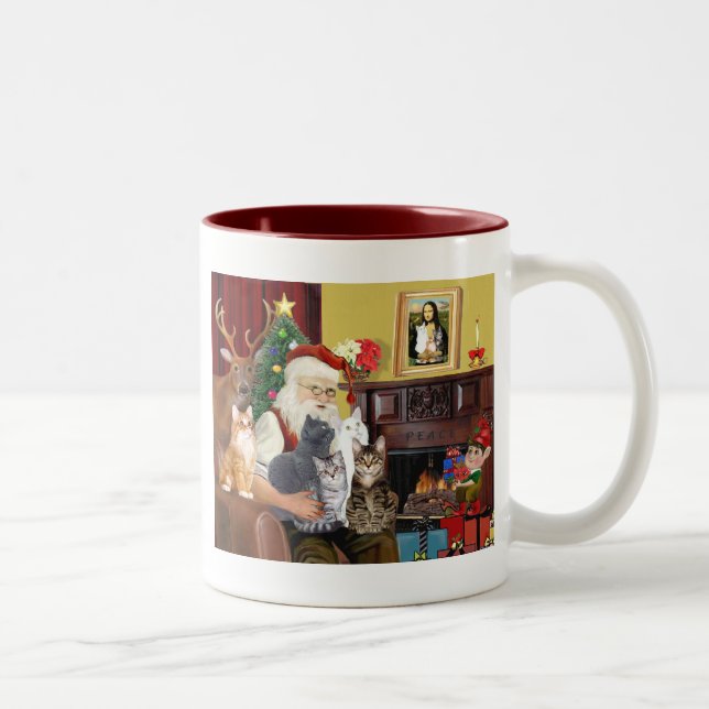 Santa's Five Cats Two-Tone Coffee Mug (Right)