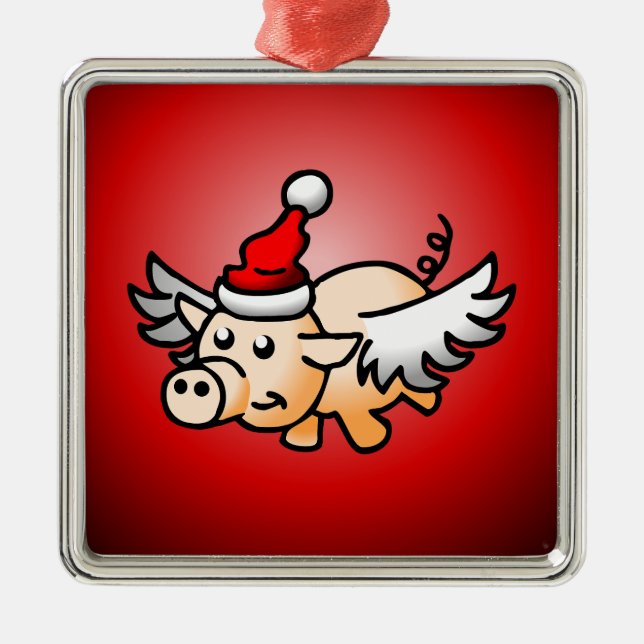 Santa's Flying Pig Metal Tree Decoration (Front)