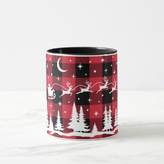 Santa's Flying Reindeer Red Buffalo Check Mug