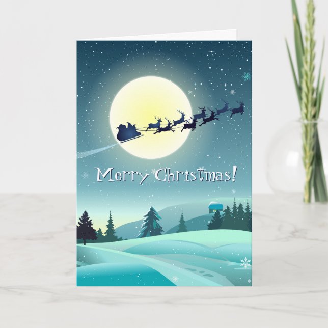 Santa's Flying Reindeer Sleigh Holiday Card (Front)
